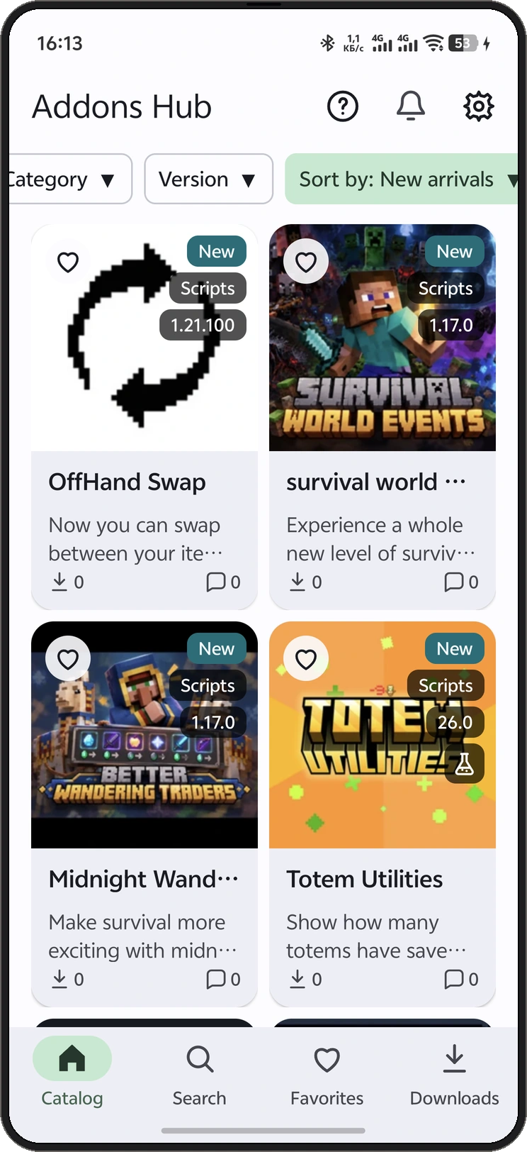 Phone app screenshot: New scripts