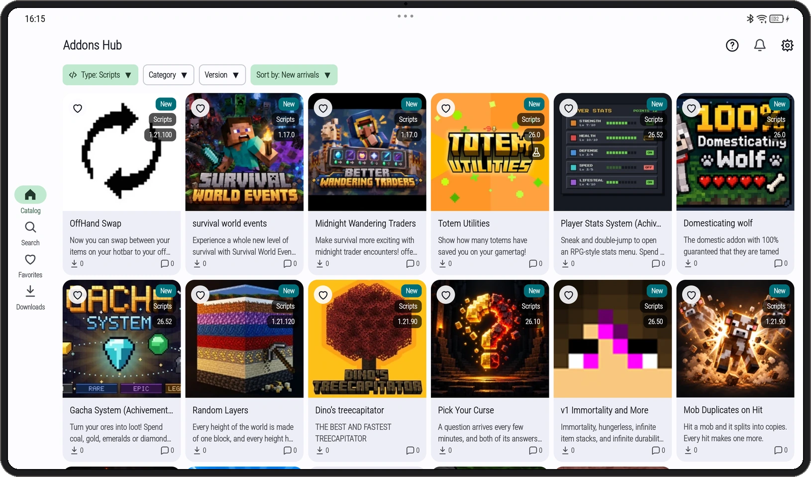 Tablet app screenshot: New scripts