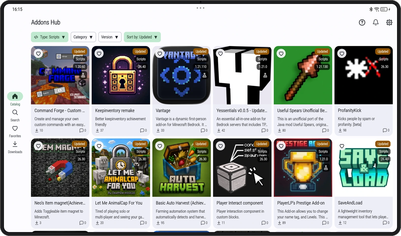 Tablet app screenshot: Updated scripts