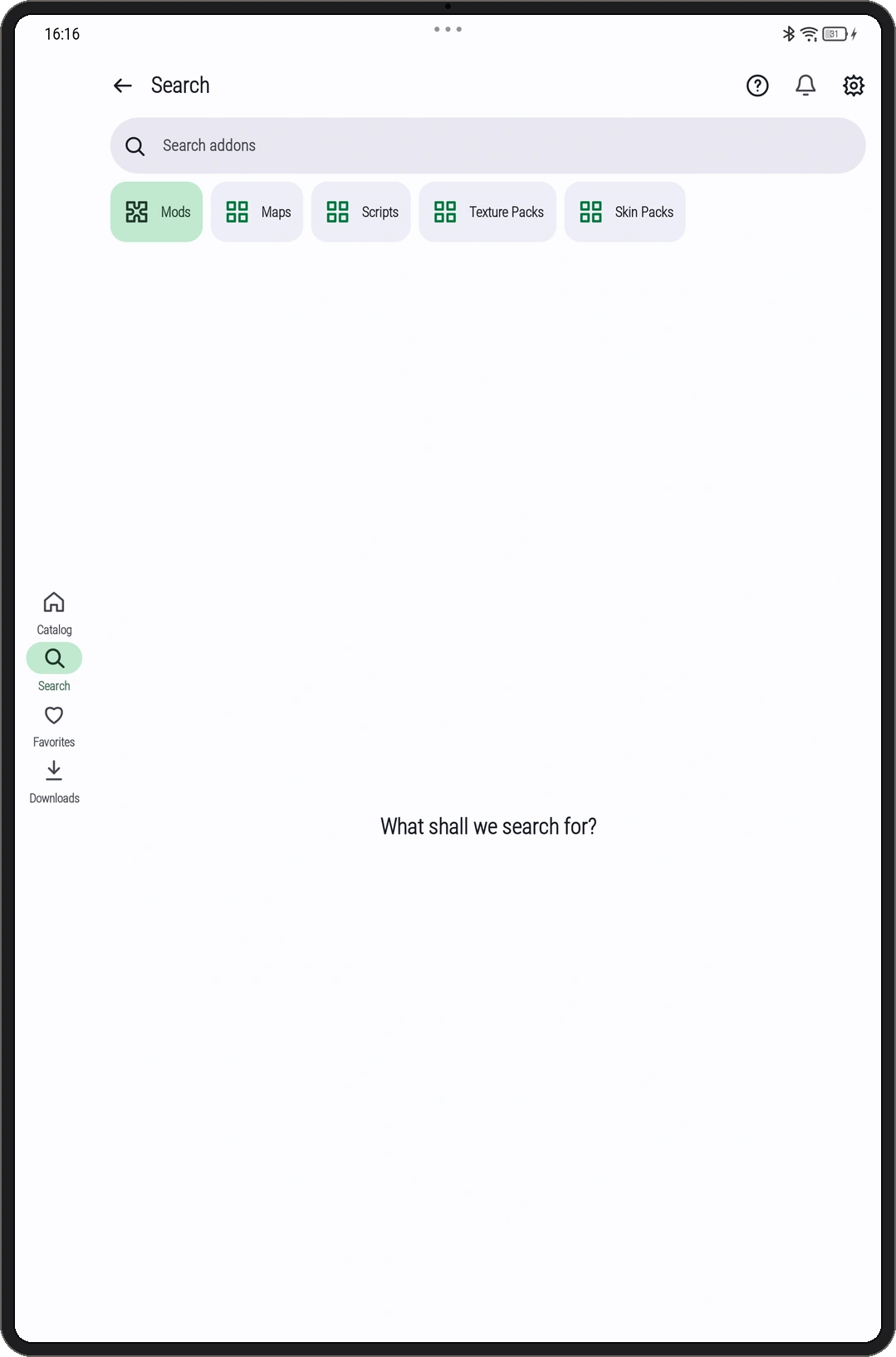 Tablet app screenshot: Search
